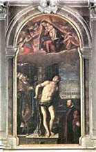 Cesare Vecellio, Vergine in gloria con i santi Fabiano e Sebastiano, secondo altare a destra
